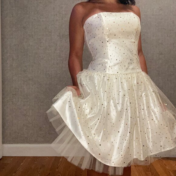 Cream strapless Y2K Vintage Jessica McClintock for Gunne Sax dress - Picture 5 of 7